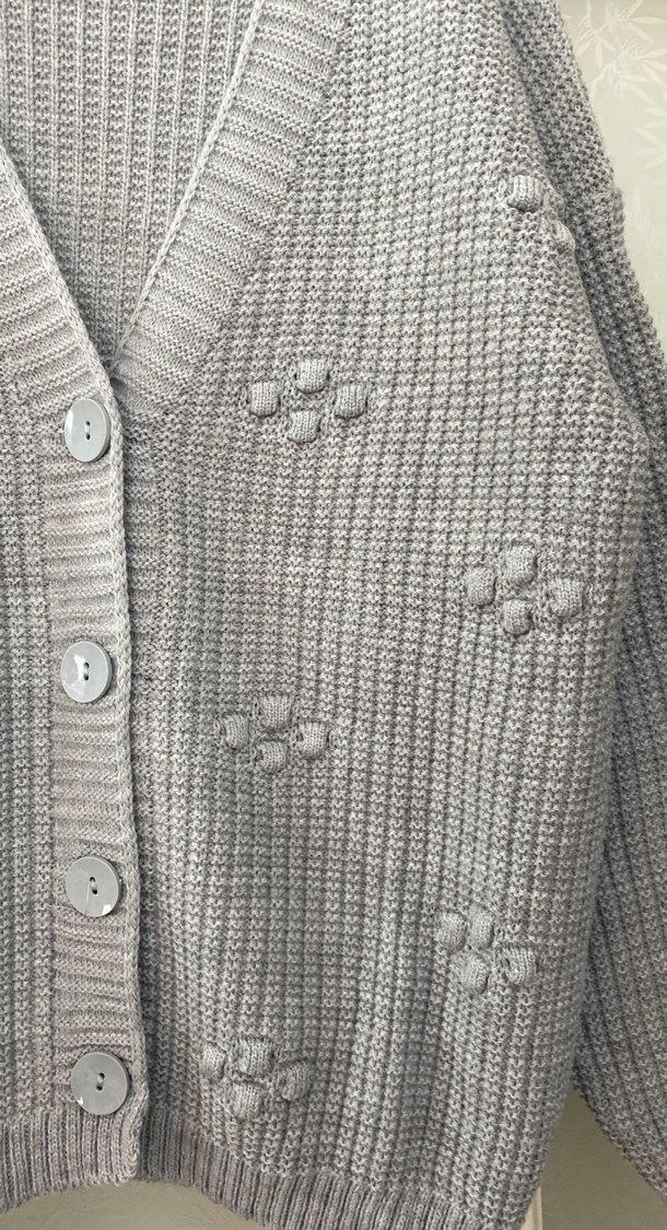 Gri Nakışlı Triko Hırka - Görsel 3