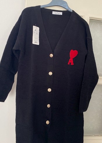 Düğmeli Siyah Uzun Kollu Triko Hırka - Görsel 3