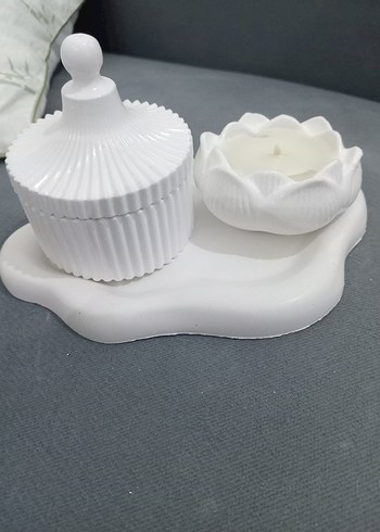 Beyaz Dekoratif Mum ve Kabı - Görsel 4