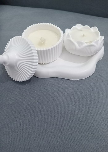 Beyaz Dekoratif Mum ve Kabı - Görsel 2