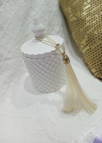 Beyaz Seramik Mumluk ve Dekoratif Kapak - Görsel 4