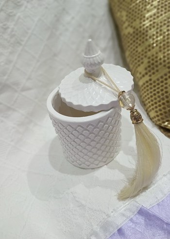 Beyaz Seramik Mumluk ve Dekoratif Kapak - Görsel 2