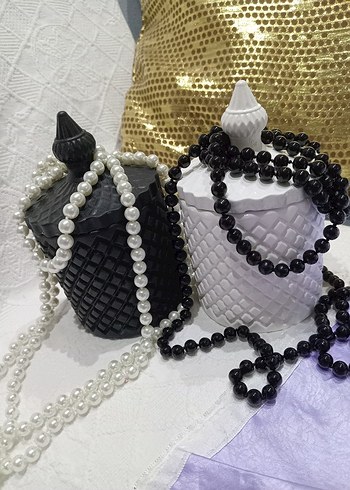 2 tane kapaklı Beyaz ve siyah Mumluk - Görsel 2