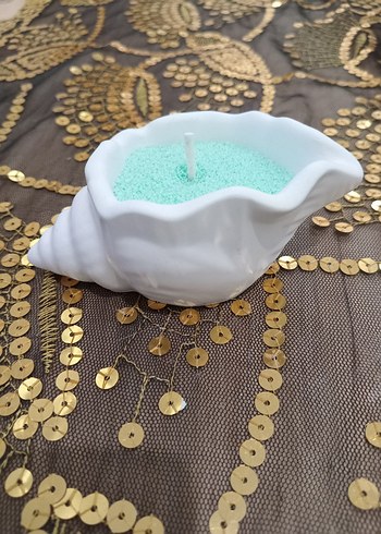 Beyaz Deniz Kabuğu Şeklinde inci tozlu Mum - Görsel 3