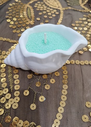 Beyaz Deniz Kabuğu Şeklinde inci tozlu Mum - Görsel 2