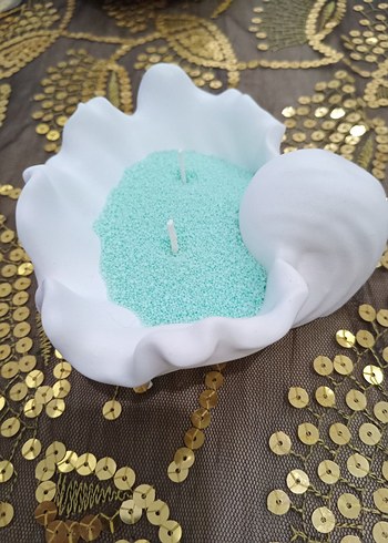 Turkuaz Renkli Çift Fitilli inci tozu Mum - Görsel 2