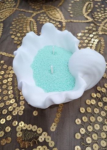 Turkuaz Renkli Çift Fitilli inci tozu Mum - Görsel 3