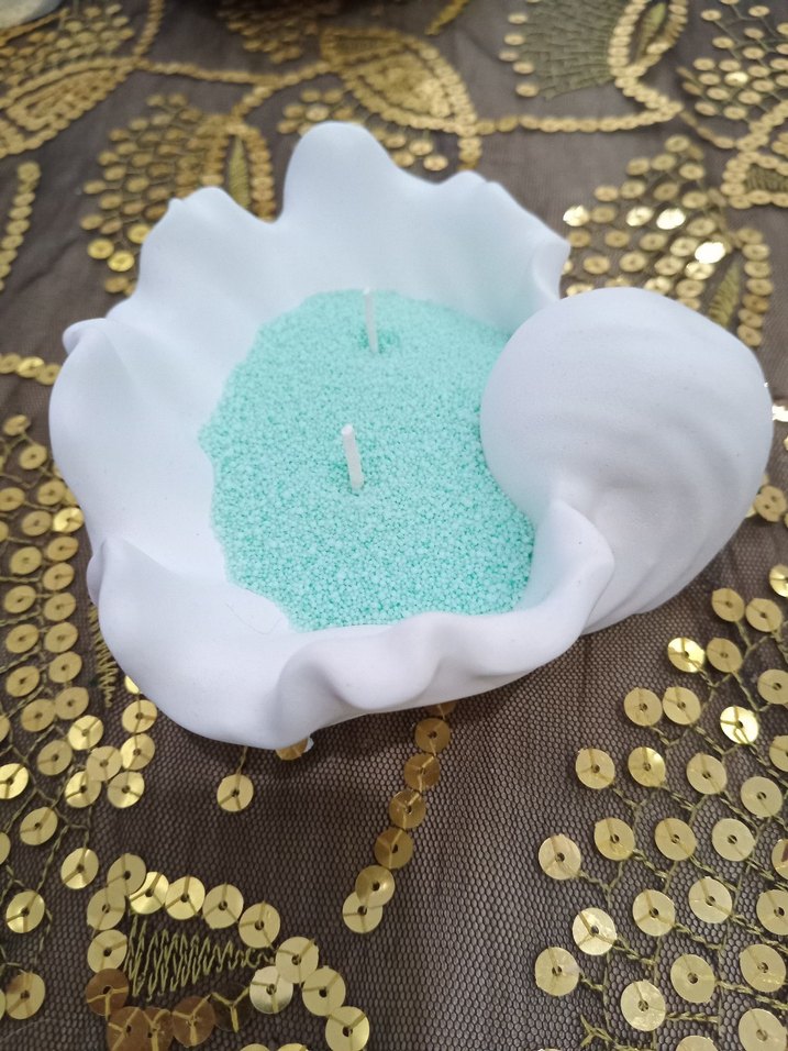 Turkuaz Renkli Çift Fitilli inci tozu Mum - Görsel 2