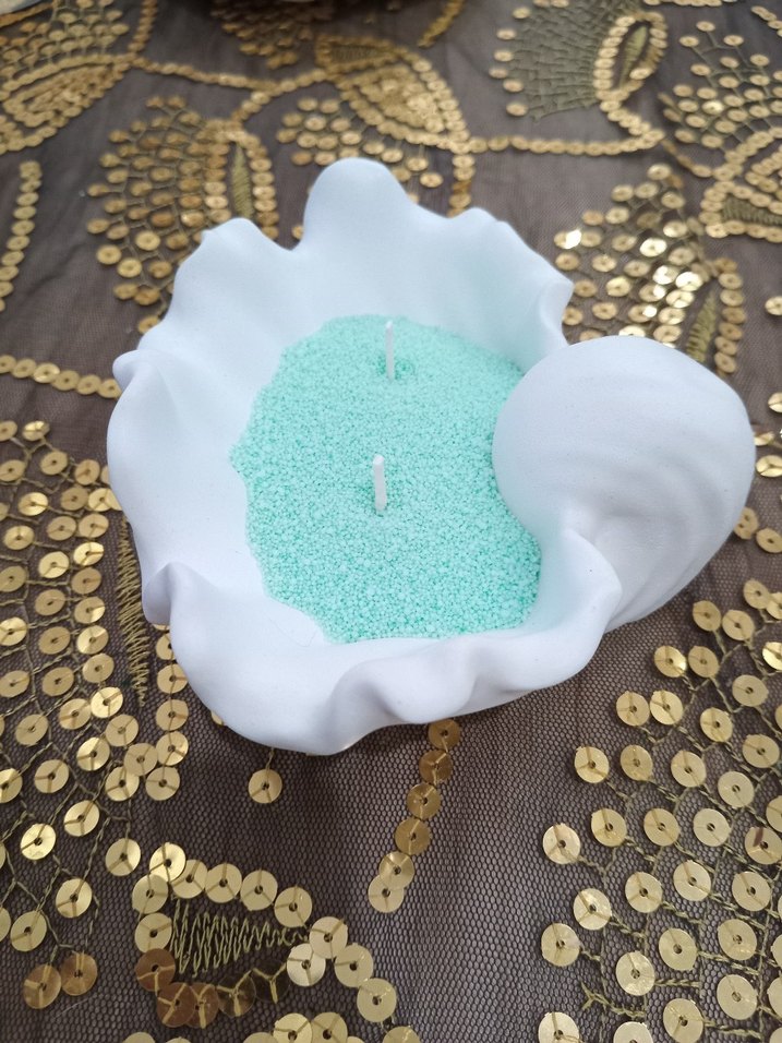 Turkuaz Renkli Çift Fitilli inci tozu Mum - Görsel 3