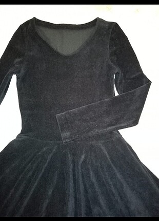 H&M Kadife Siyah Elbise 