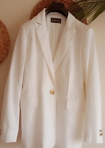 Düğmeli Beyaz Kadın Blazer Ceket