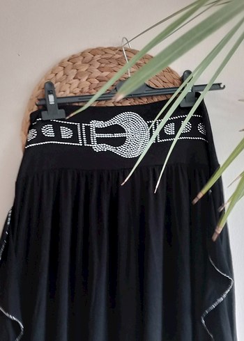 m Beden Nakışlı Siyah Kadın Uzun Kumaş Pantolon