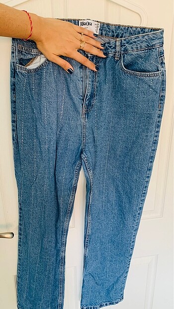 42 Beden mavi Renk Taşlı Jean Primark