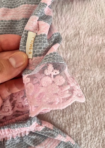Pembe Gri Zebra Desenli Dantelli Bebek Kız Takımı - Görsel 3