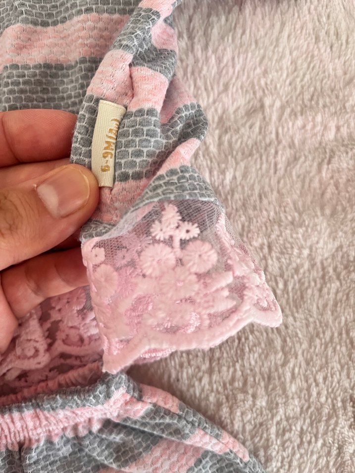 Pembe Gri Zebra Desenli Dantelli Bebek Kız Takımı - Görsel 3