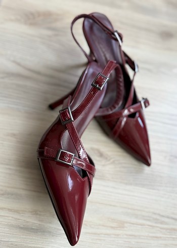 Bordo Deri Stiletto Topuklu Kadın Ayakkabı