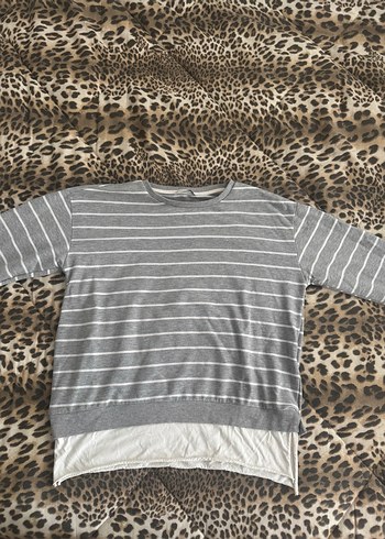 Gri Çizgili Uzun Kollu Hamile Tişörtü - Görsel 3
