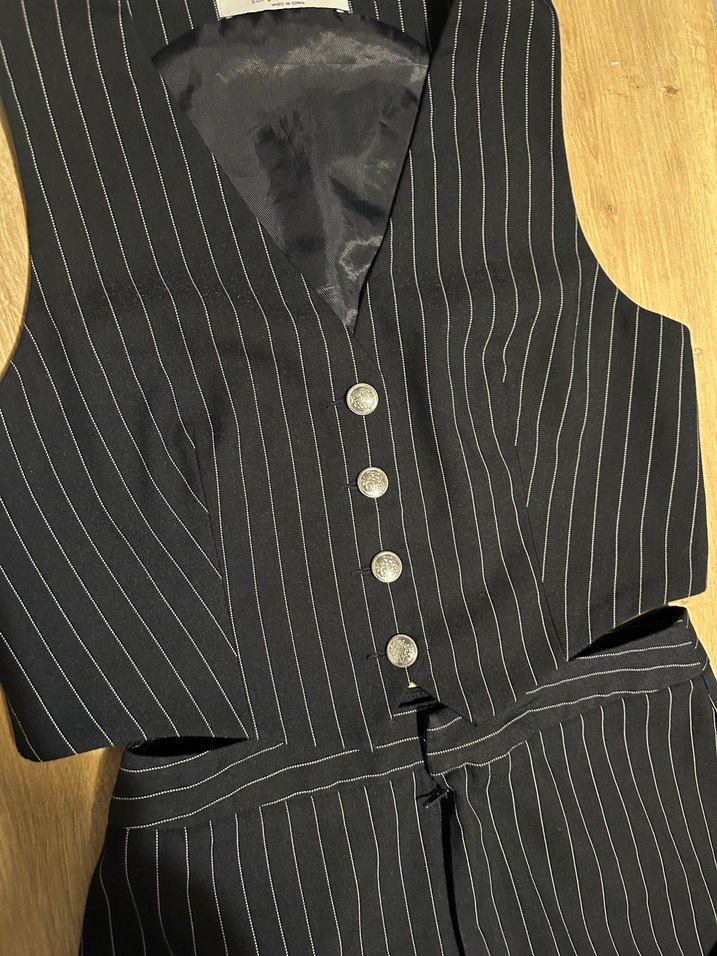 Lacivert Çizgili Kadın Takım Elbise - Görsel 2