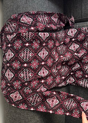 Bordo Desenli Bohem Uzun Kollu Tulum transparan - Görsel 5