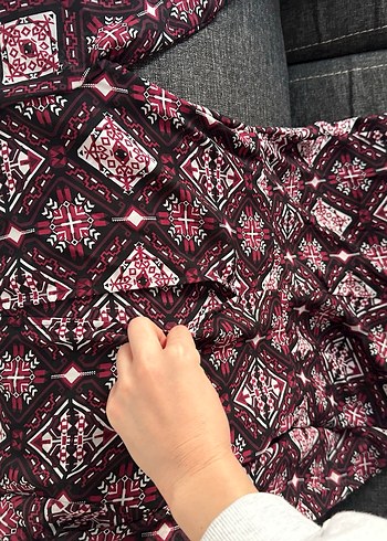 Bordo Desenli Bohem Uzun Kollu Tulum transparan - Görsel 4