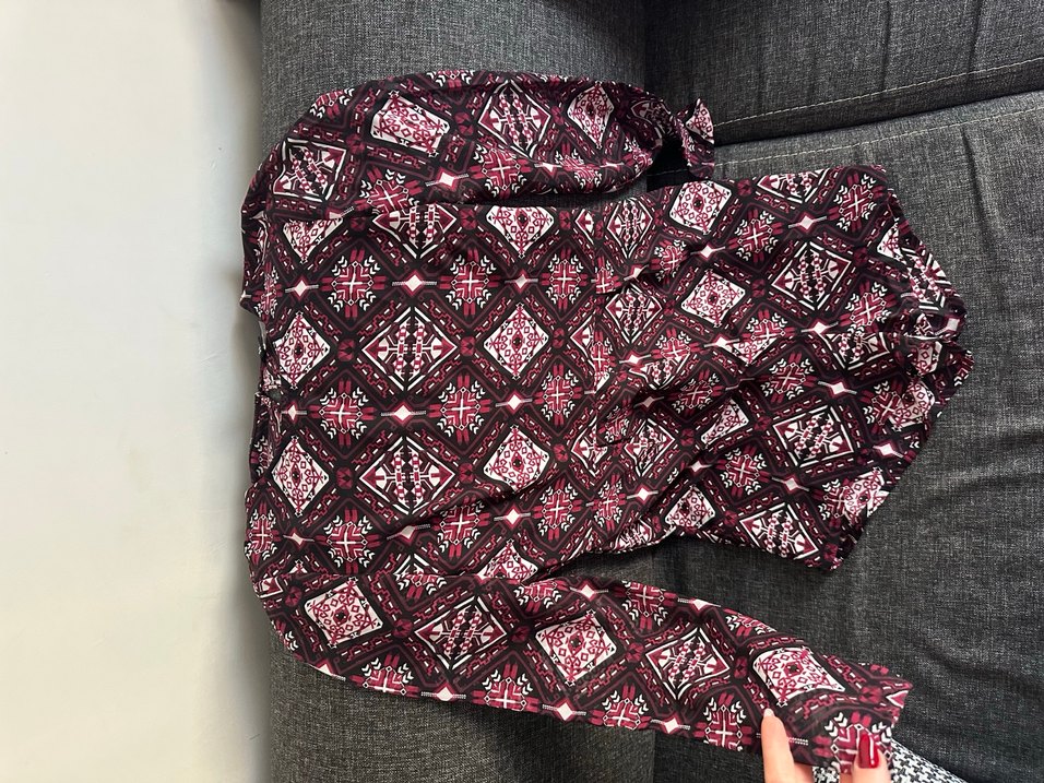 Bordo Desenli Bohem Uzun Kollu Tulum transparan - Görsel 5