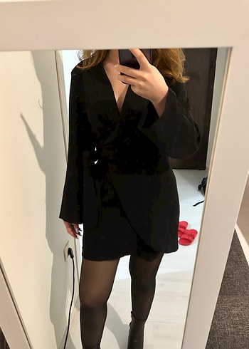 Siyah Uzun Kesim Ofis elbisesi - Görsel 4