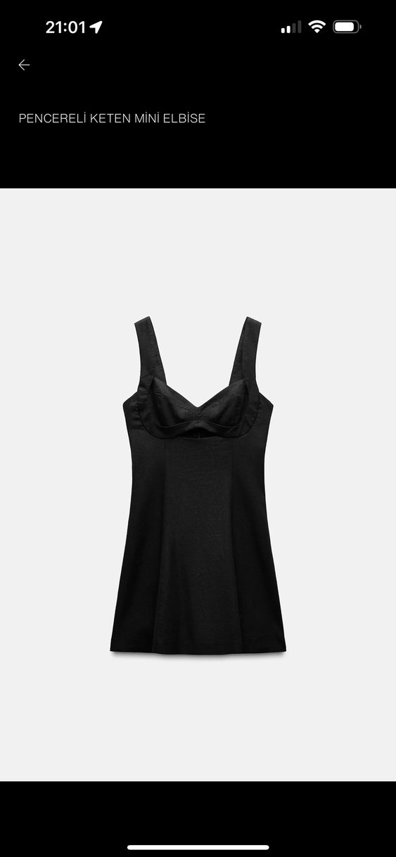 Siyah keten Mini Elbise - Görsel 2