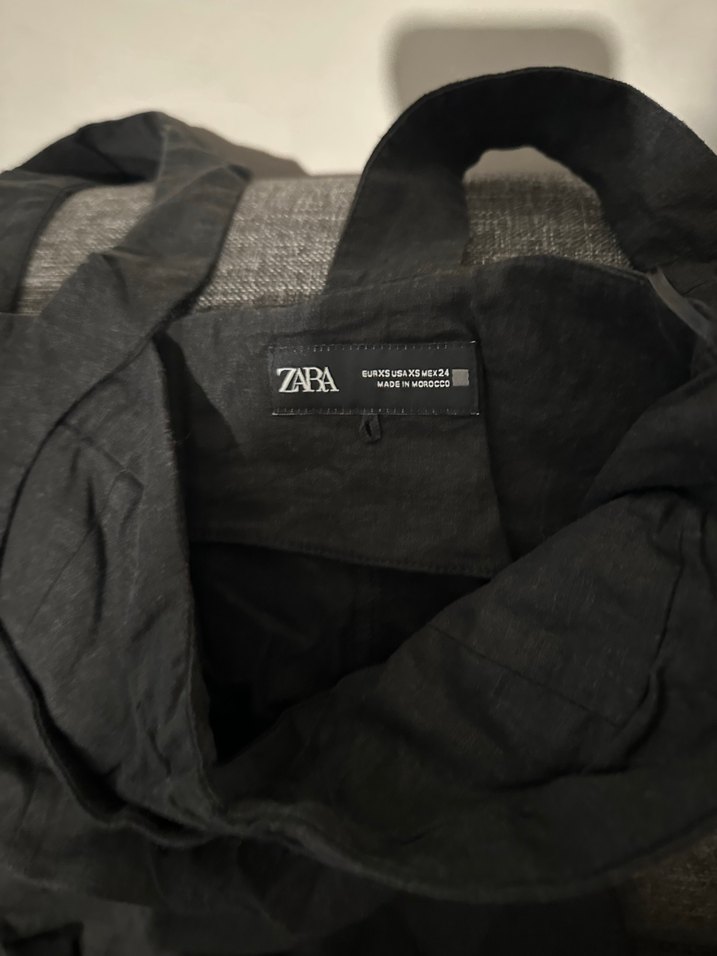 Siyah keten Mini Elbise - Görsel 3