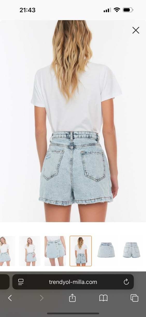 Düğmeli açık mavi Kot Mini Etek - Görsel 2