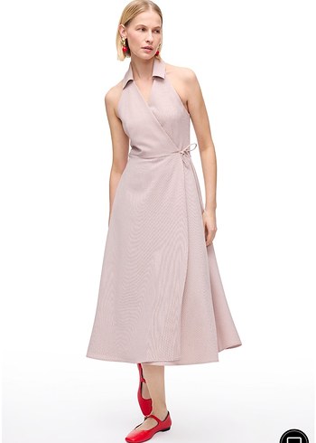 Bej açık pembe Sade Uzun Askısız Elbise - Görsel 2