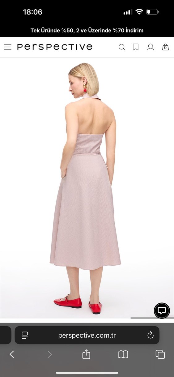 Bej açık pembe Sade Uzun Askısız Elbise - Görsel 4