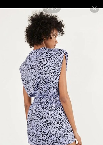 Kemerli Mor Zebra Desenli Mini Elbise - Görsel 3