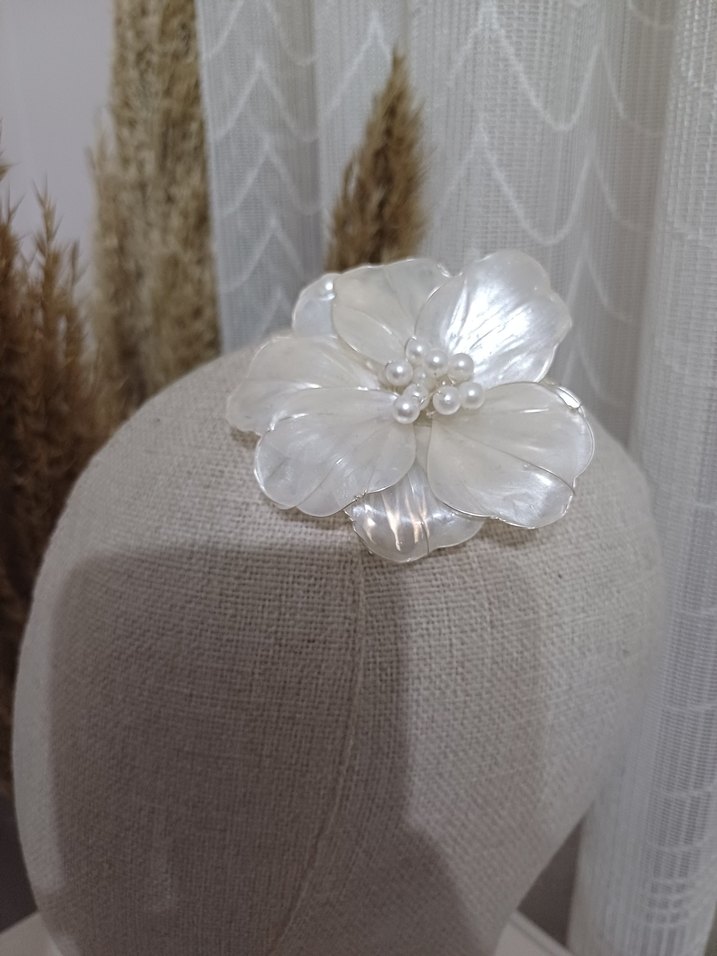 İnci Detaylı Beyaz İpek Saç Aksesuarı - Görsel 2