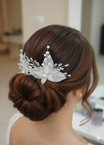 Beyaz Boncuklu Cam Saç Aksesuarı - Görsel 2