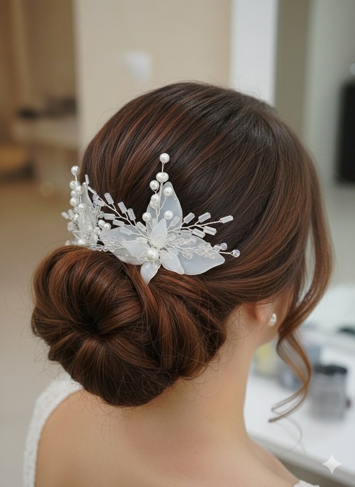 Beyaz Boncuklu Cam Saç Aksesuarı - Görsel 2