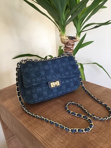 Vakko denim monogram desen orjinal çanta