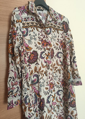 Uzun Kol Çiçek Desenli Bohem Elbise - Görsel 3