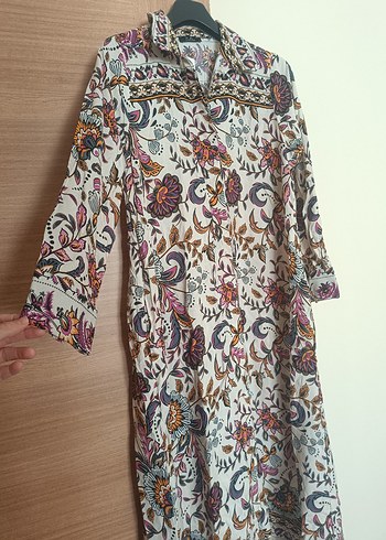 Uzun Kol Çiçek Desenli Bohem Elbise - Görsel 7