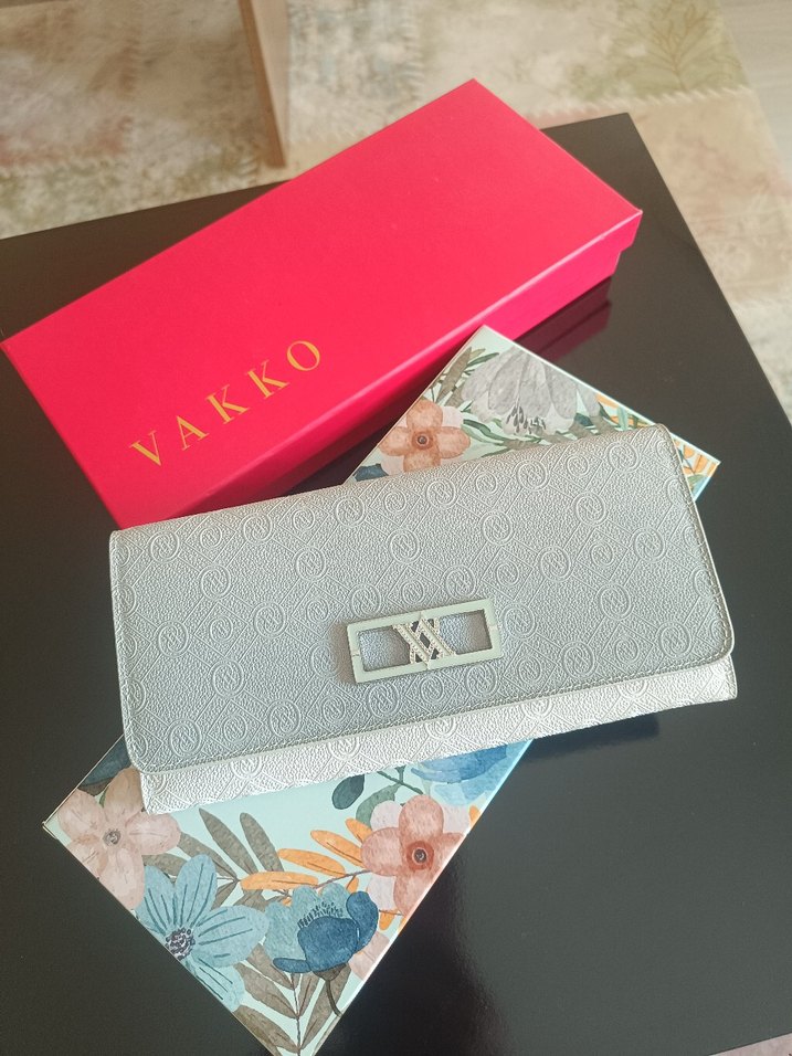 Vakko Beyaz gri geçişli Deri Tokalı Kadın Cüzdan - Görsel 2