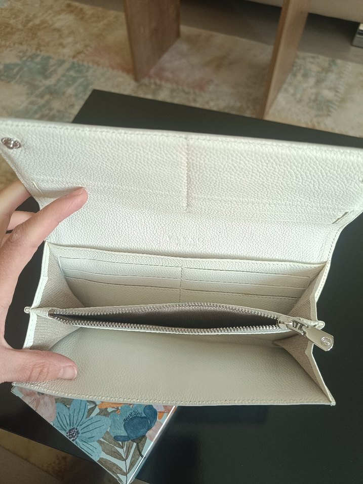 Vakko Beyaz gri geçişli Deri Tokalı Kadın Cüzdan - Görsel 5