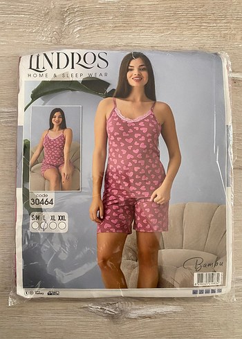 l Beden Pembe Kalp Desenli Kısa Kadın Pijama Takımı