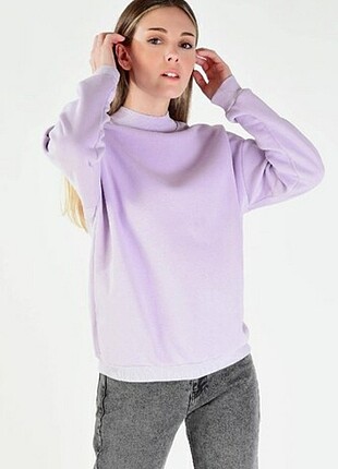 Lila balıkçı yaka sweatshirt