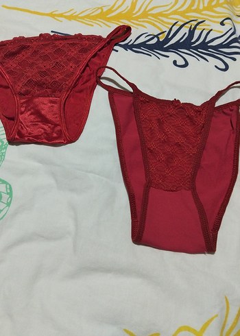 Kırmızı Dantelli İnce Askılı Bikini Altı - Görsel 3