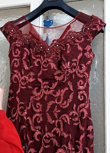 Bordo simli abiye