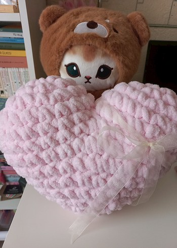 toz pembe puffy kalpli yastık - Görsel 4