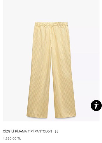 Zara Çizgili Sarı Pamuklu Pijama Tipi Pantolon