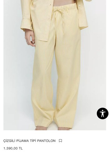 Çizgili Sarı Pamuklu Pijama Tipi Pantolon