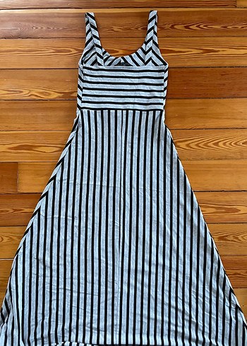 Çizgili V Yaka Uzun Bohem Elbise - Görsel 2