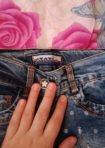 Kız Çocuk Mavi Batik Desenli Denim Pantolon - Görsel 2