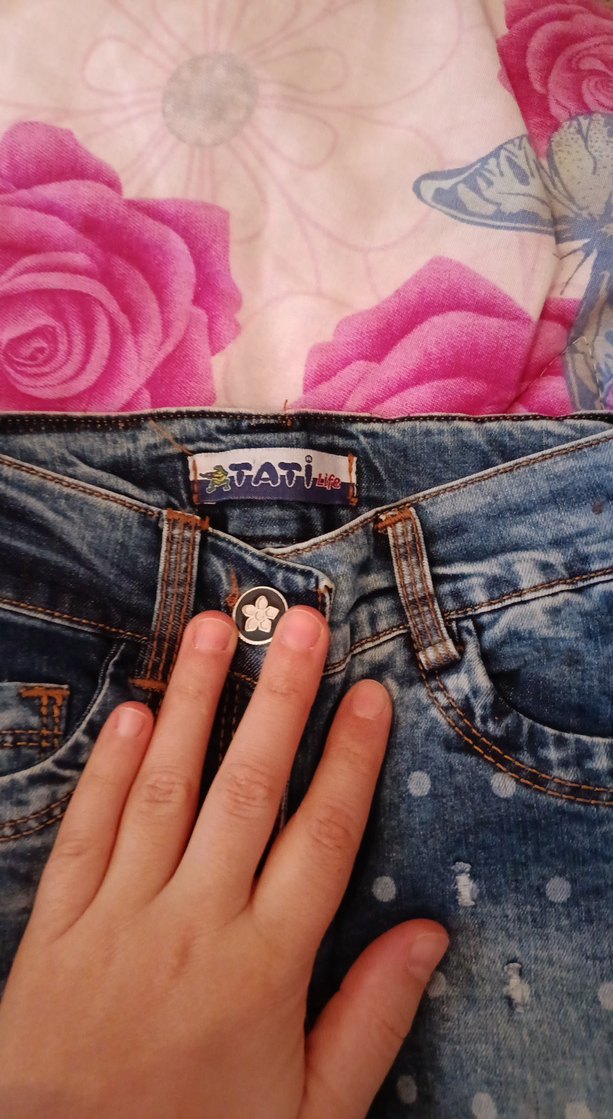 Kız Çocuk Mavi Batik Desenli Denim Pantolon - Görsel 2